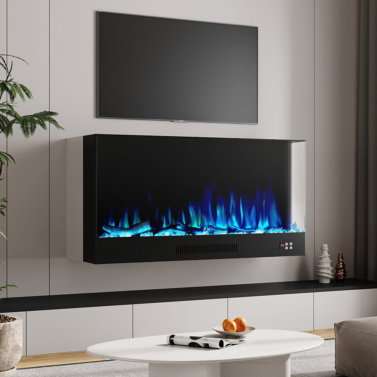 Cheminée électrique encastrable 150 cm, 750/1500 W, Wi-Fi — Kastelle Noirmont — vue 3