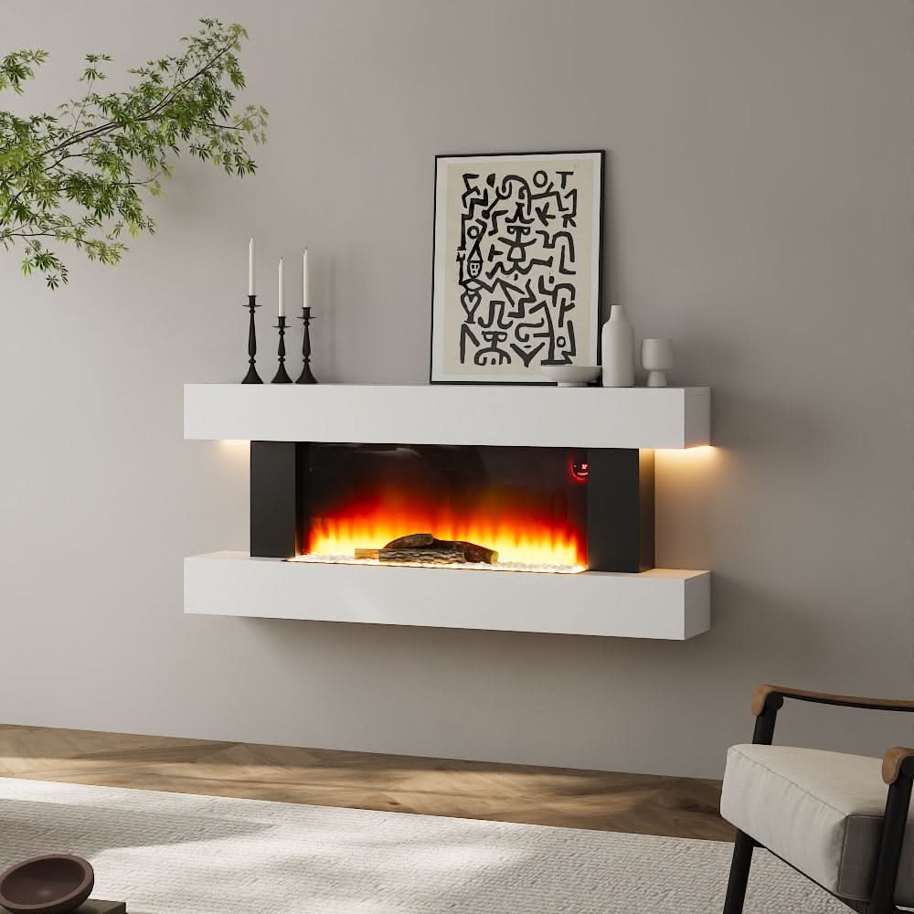 Cheminée électrique avec manteau blanc 132 cm, 1000/2000 W — Kastelle Vendôme — vue 1